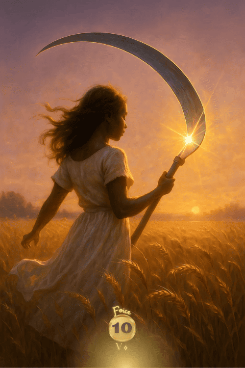 Foice, carta 10 no Baralho Cigano