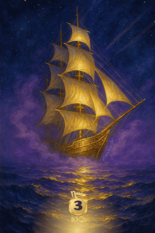 Navio, carta 3, no Baralho Cigano