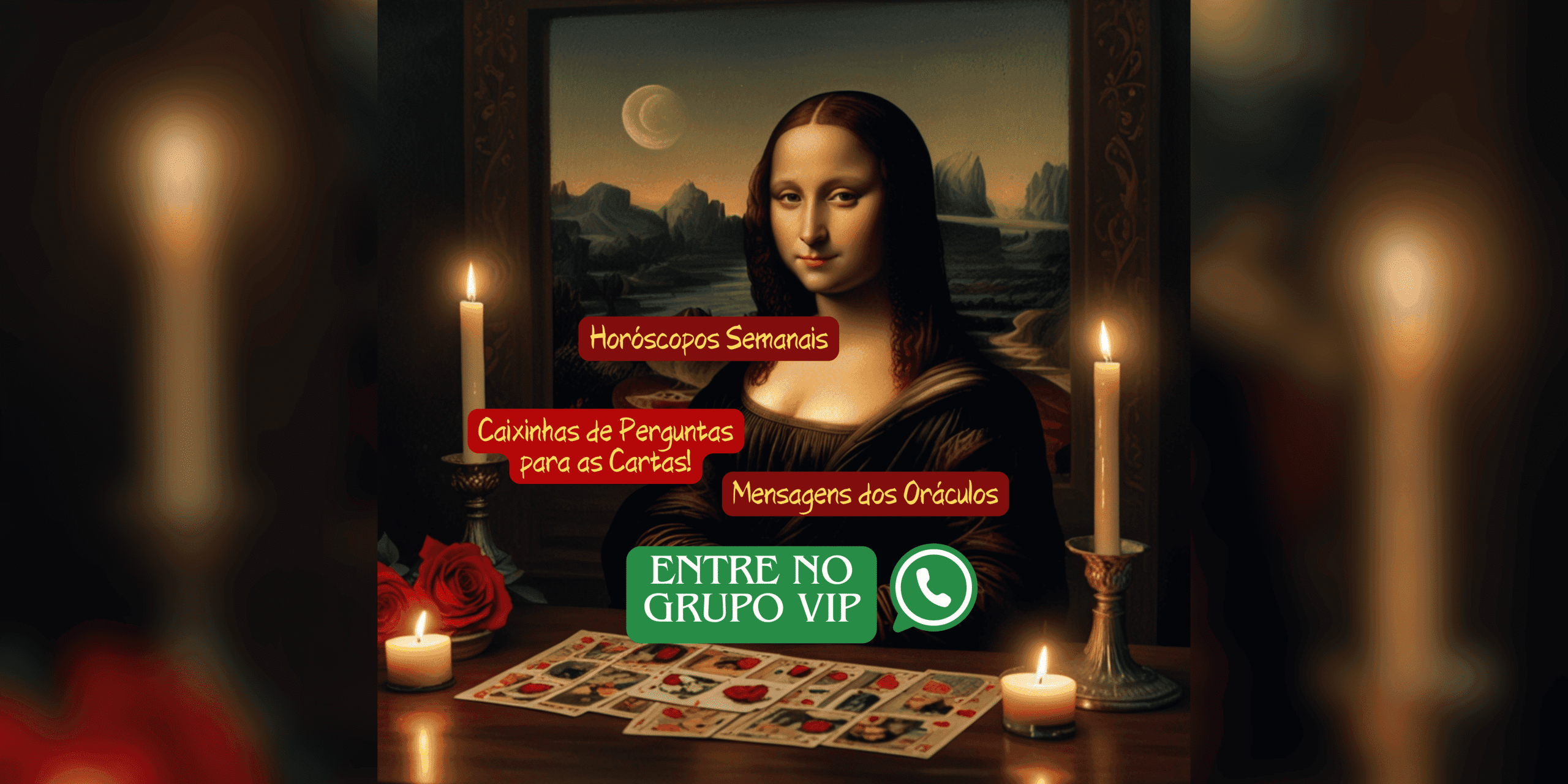 Participe do nosso grupo VIP no WhatsApp e receba tarot online grátis, horóscopo semanal e respostas do tarô semanalmente...