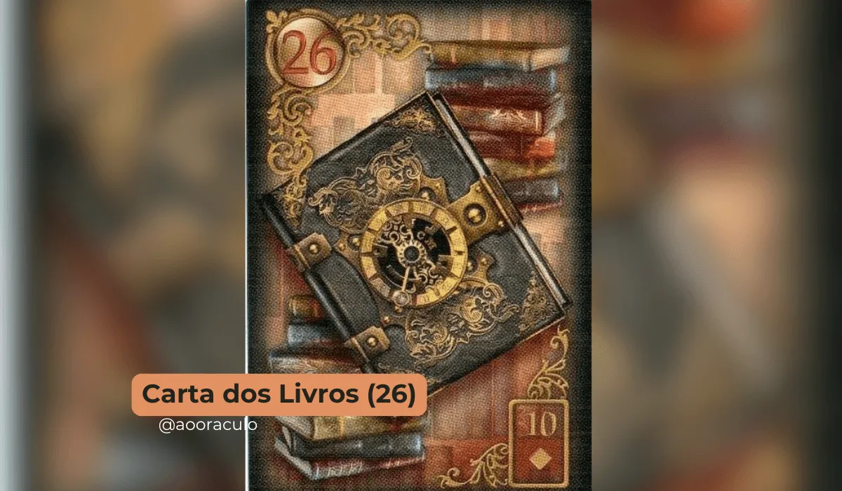A carta do Livro, representada pelo número 26, está entre as mais misteriosas do baralho, indicando segredos, conhecimento oculto e aprendizado.