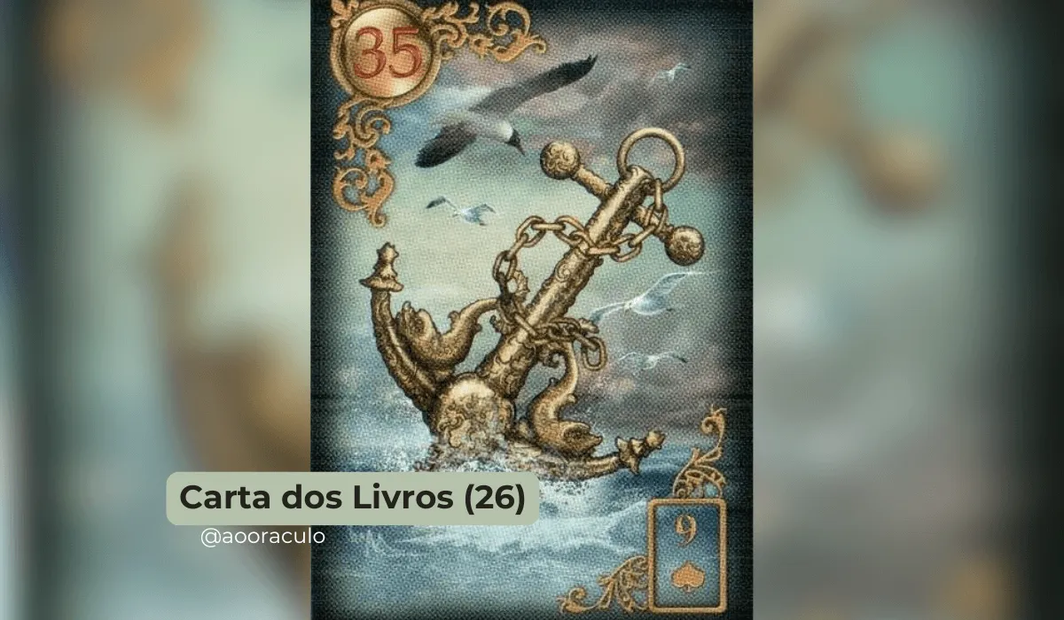 A Carta 35 no Baralho Cigano, A Âncora, simboliza estabilidade, segurança e perseverança. Descubra o significado profundo da Âncora e como ela influencia sua vida no amor, trabalho e espiritualidade.