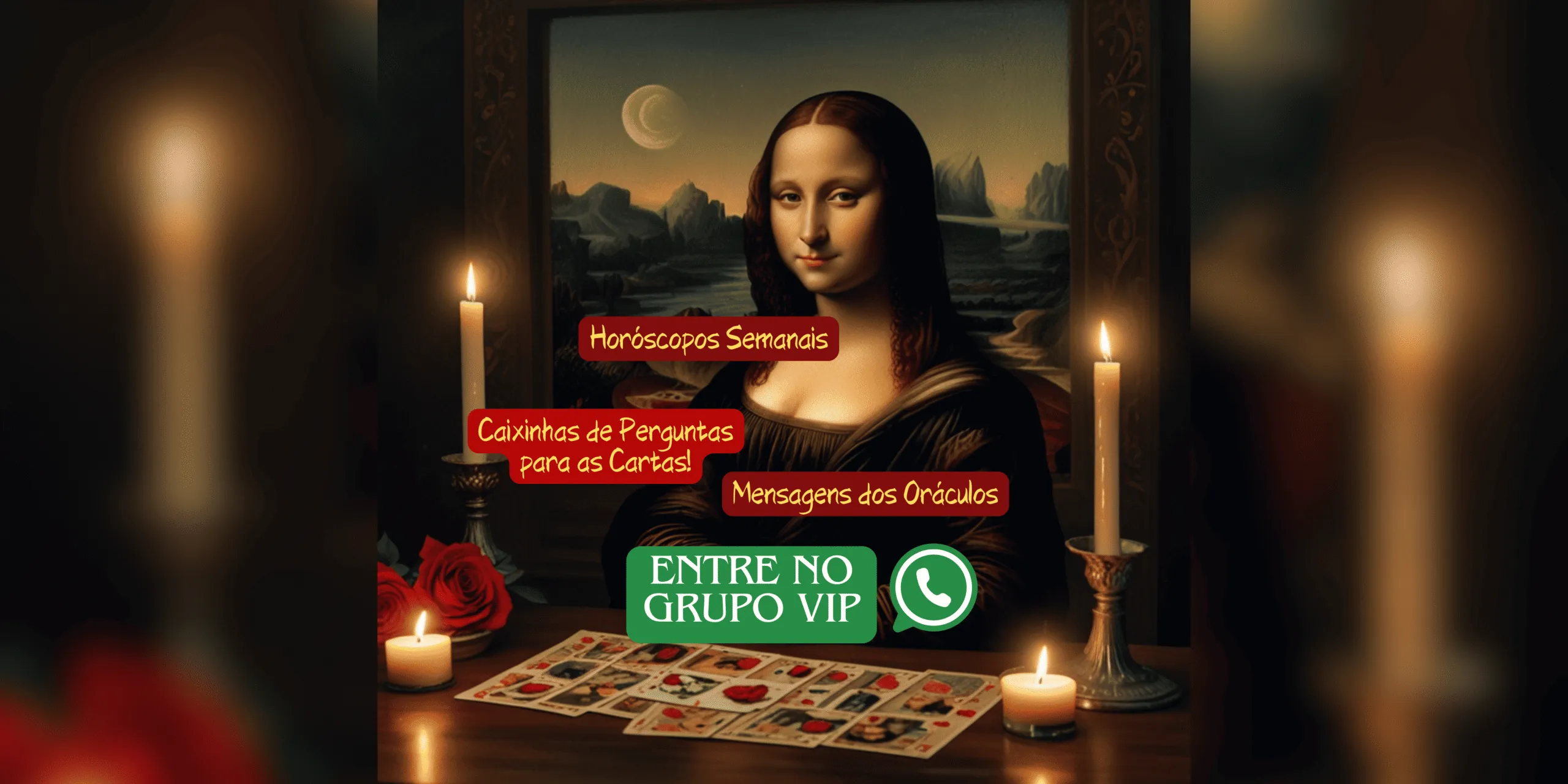 Participe do nosso grupo VIP no WhatsApp e receba tarot online grátis, horóscopo semanal e respostas do tarô semanalmente...